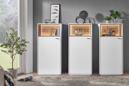 Coruna von IDEAL Möbel - Highboard-Trio in mattem Weiß inklusive Beleuchtung