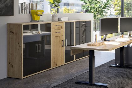Big Profi Office von Mäusbacher - Bürosideboard in Asteiche NB und Glasfront in Anthrazit