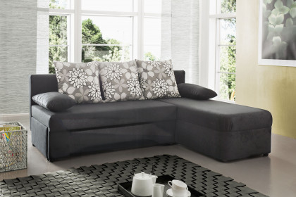 Polaris-LE22 von Job - Sofaecke Variante rechts schwarz-Blumen-grau