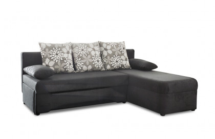 Polaris-LE22 von Job - Sofaecke Variante rechts schwarz-Blumen-grau