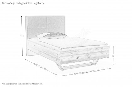 Lugano-sleeping von Schösswender - Bett 120x200 cm Zirbe mit Polsterkopfteil