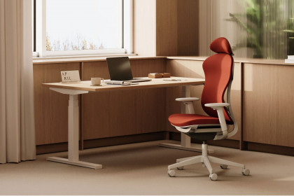 eModel 3.0 von Nowy Styl - E-Schreibtisch in Natural Hickory & Weiß