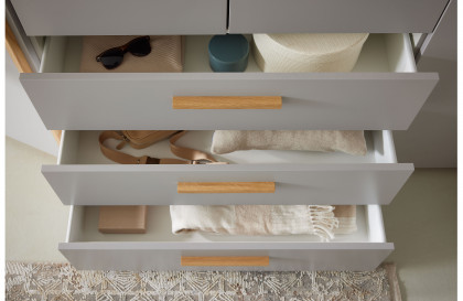 Montino von Musterring - Eckschrank mit Frontschubkästen Balkeneiche - satingrau
