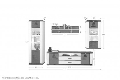 Manhattan-living von IDEAL Möbel - Wohnwand 146B weiß/ graphit mit Beleuchtung