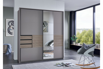 Bremen von Wimex - Kleiderschrank grau mit Schubkästen & Spiegel