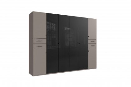 Danzig von Wimex - Schrank 8-türig & 4 Schubkästen saharagrau/ Glas schwarz