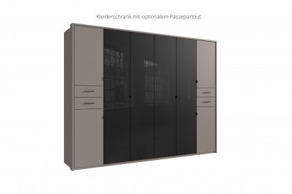 Danzig von Wimex - Schrank 8-türig & 4 Schubkästen saharagrau/ Glas schwarz