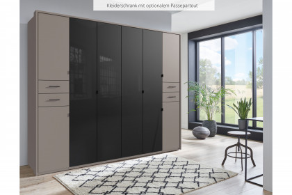 Danzig von Wimex - Kleiderschrank mit Drehtüren & Schubkästen grafit/ Schwarzglas