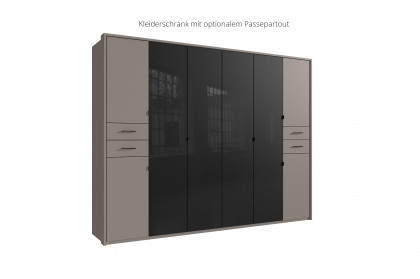 Danzig von Wimex - Kleiderschrank mit Drehtüren & Schubkästen grafit/ Schwarzglas