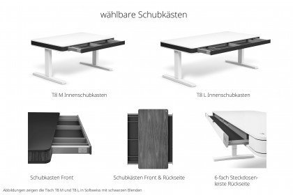 T8 L von moll - Schreibtisch weiß mit Nussbaum-Blende