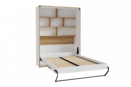 S-Room von Forte - Schrankbett 140x200 cm vertikal klappbar weiß - Eiche