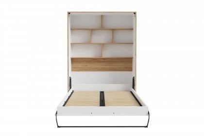 S-Room von Forte - Schrankbett 140x200 cm vertikal klappbar weiß - Eiche