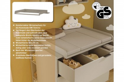GW-Tomino von GERMANIA - Wickeltisch steingrau mit 3 Schubfächern