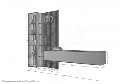 Selino von Hartmann - Wohnwand V22 Kerneiche natur/ anthrazit 