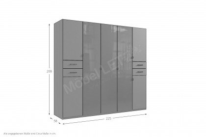 Danzig von Wimex - Drehtürenschrank grau/ Glas schwarz