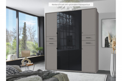 Danzig von Wimex - Schlafzimmerschrank saharagrau mit schwarzen Glastüren