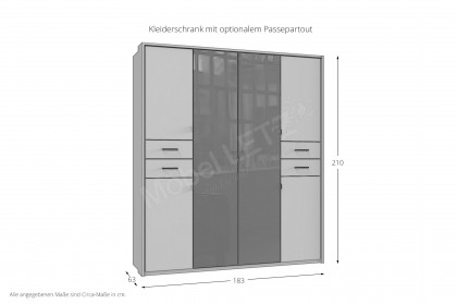 Danzig von Wimex - Schlafzimmerschrank saharagrau mit schwarzen Glastüren