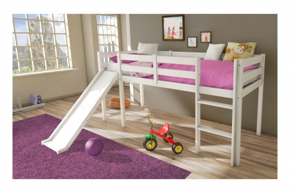 Amir-LE25 von POL Power - Spielbett mit Rutsche - Kiefer teilmassiv weiß lackiert