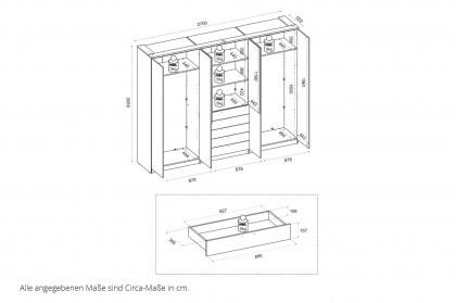 Arnis von POL Power - Kleiderschrank weiß 6-türig mit 5 breiten Schubfächern