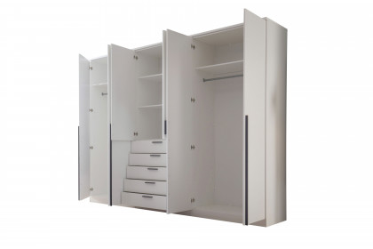 Arnis von POL Power - Kleiderschrank weiß 6-türig mit 5 breiten Schubfächern