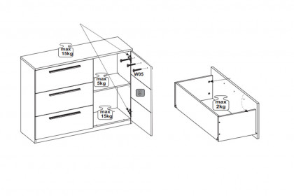 Denver-sleeping von SchlafKONTOR trendline - Kombikommode ca. 125 cm breit weiß - graphit