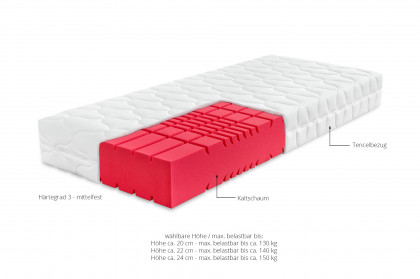 Arella-Dream von Ahorn - Kaltschaum-Matratze 90 x 200 cm H3
