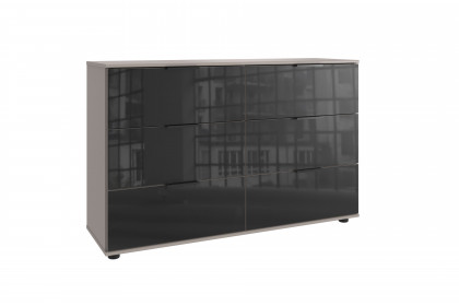 Danzig von Wimex - Kommode mit Schubkästen saharagrau / Glas schwarz