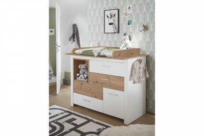 Filou-LE25 von POL Power - Kommode mit Wickelaufsatz weiß - Eiche
