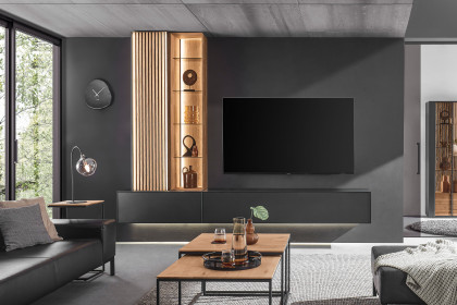 Selino von Hartmann - Wohnwand V26 Kerneiche natur/  Birke anthrazit 