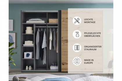 Mesio von POL Power - Schwebetürenschrank graphit mit Hotel-Einteilung