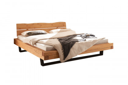 BE-0880 von GK Möbelvertrieb - Bett Kiefer geölt mit schwarzen Metallkufen