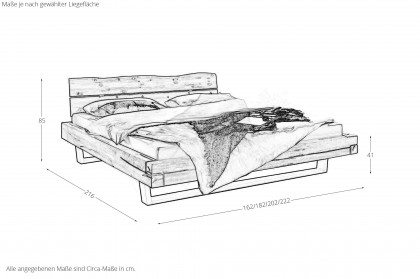 BE-0880 von GK Möbelvertrieb - Bett Kiefer geölt mit schwarzen Metallkufen