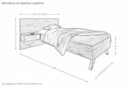 Meran von Schösswender - Hotelbett und Schreibtisch Burguesa Eiche