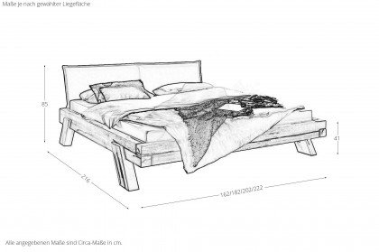 BE-0880 von GK Möbelvertrieb - Balkenbett Kiefernholz mit grauem Kopfteilpolster