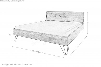 BE-0823 von GK Möbelvertrieb - Massivholzbett mit schwarzen Metallfüßen 140x200 cm