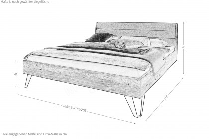 BE-0823 von GK Möbelvertrieb - Massivholzbett mit hellgrauem Polsterkopfteil