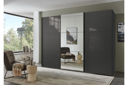 indiana-C von Wimex - 3-türiger Schwebetürenschrank Glas grey/ Spiegel