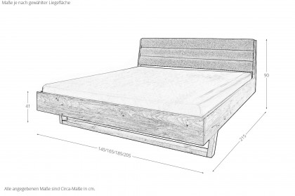 BE-0825 von GK Möbelvertrieb - Bett Wildeiche mit Stoffkopfteil hellgrau
