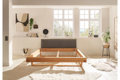 BE-0880 von GK Möbelvertrieb - Massivholzbett mit Kopfteilpolster Kiefer gebeizt & geölt