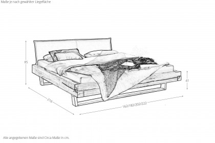 BE-0880 von GK Möbelvertrieb - Massivholzbett mit Kopfteilpolster Kiefer gebeizt & geölt