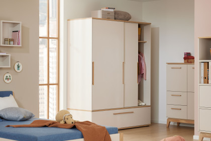 Stiene von Paidi - Schiebetürenschrank 2T1S cashmere-beige - Eiche massiv