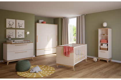 Stiene von Paidi - Babyzimmer mit Schiebetürenschrank beige - Eiche massiv
