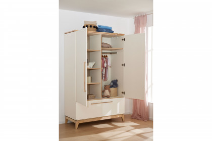 Stiene von Paidi - Kombi-Kleiderschrank 2T1S cashmere-beige - Eiche massiv