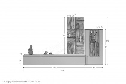 V/lacera living von Voglauer - Wohnwand in Cubanitgrau/ Wildeiche geölt