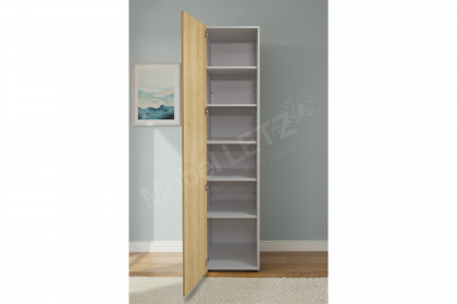 level 2 von Rudolf - schmaler Schrank 1-türig hellgrau - Natureiche mit Spiegel