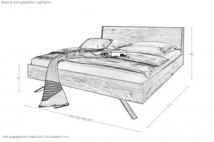 BE-0824 von GK Möbelvertrieb - Bett Wildeiche geölt mit Metallfüßen