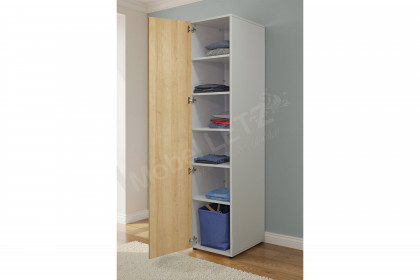 level 2 von Rudolf - Wäscheschrank schmal hellgrau - Natureiche mit Spiegel