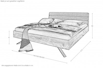 BE-0824 von GK Möbelvertrieb - Holzbett mit Polsterkopfteil Eiche geölt