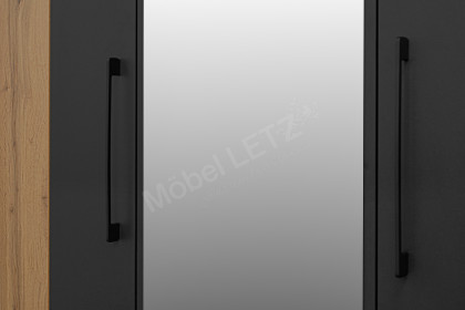 cadre.plus von Röhr-Bush - 3-türiger Schrank dunkelgrau - Votan Eiche - Spiegel