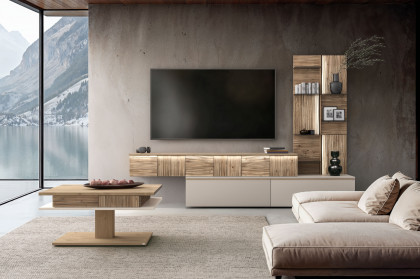 V/lacera living von Voglauer - Wohnwand in Taupe und geölter Wildeiche